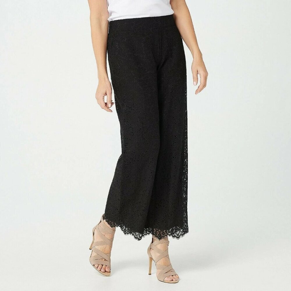 Isaac Mizrahi Live! Size XSP Black Wide Leg Lace Pants, Pull On Styling, EUC